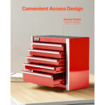 VEVOR Metal Tool Box, 8.6-inch, Portable Metal Tool Box with 5 Drawers, Small Tool Chest with EVA Liners and PP Feet Pads, Heavy-Duty Steel With Ball Bearing Opening and Powder Coated Finish, Red - Image 2