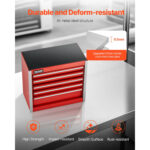 VEVOR Metal Tool Box, 8.6-inch, Portable Metal Tool Box with 5 Drawers, Small Tool Chest with EVA Liners and PP Feet Pads, Heavy-Duty Steel With Ball Bearing Opening and Powder Coated Finish, Red - Image 3