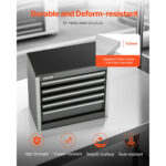 VEVOR Metal Tool Box, 8.6-inch, Portable Metal Tool Box with 5 Drawers, Small Tool Chest with EVA Liners and PP Feet Pads, Heavy-Duty Steel With Ball Bearing Opening and Powder Coated Finish, Black - Image 5