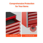 VEVOR Metal Tool Box, 8.6-inch, Portable Metal Tool Box with 5 Drawers, Small Tool Chest with EVA Liners and PP Feet Pads, Heavy-Duty Steel With Ball Bearing Opening and Powder Coated Finish, Red - Image 4