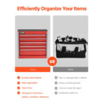 VEVOR Metal Tool Box, 8.6-inch, Portable Metal Tool Box with 5 Drawers, Small Tool Chest with EVA Liners and PP Feet Pads, Heavy-Duty Steel With Ball Bearing Opening and Powder Coated Finish, Red - Image 7