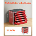 VEVOR Metal Tool Box, 8.6-inch, Portable Metal Tool Box with 5 Drawers, Small Tool Chest with EVA Liners and PP Feet Pads, Heavy-Duty Steel With Ball Bearing Opening and Powder Coated Finish, Red - Image 8