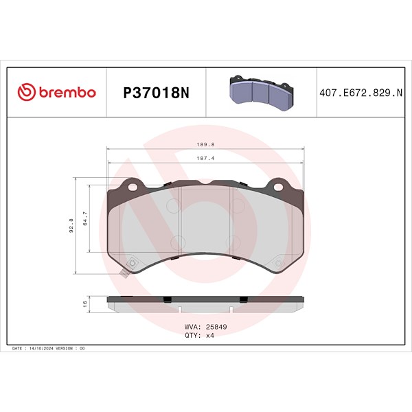Brembo Disc Brake Pad Set P37018N