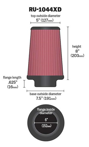 K&N Universal Clamp-On Air Filter RU1044XD