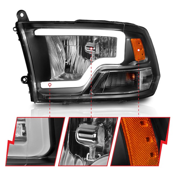 ANZO Crystal Headlights W/ Light Bar Bla 111515