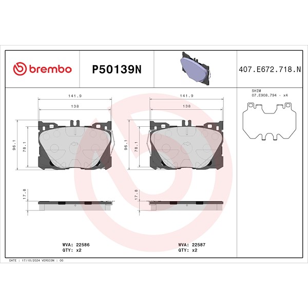 Brembo Disc Brake Pad Set P50139N
