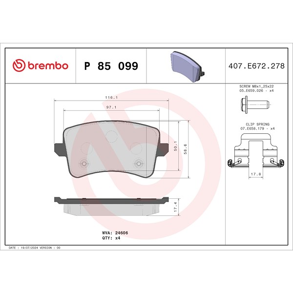 Brembo Disc Brake Pad Set P85099