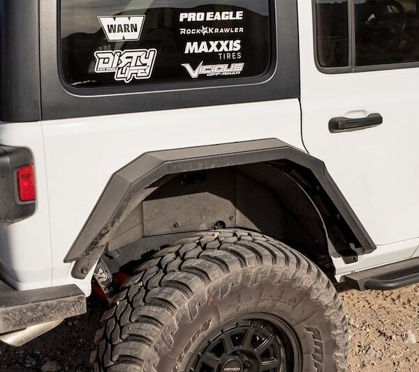 Body Armor 4×4 Fender Flare; Rear; Metal; Black; JL6103