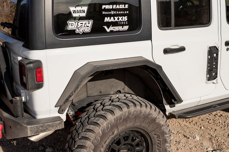 Body Armor 4x4 Fender Flare; Rear; Metal; Black; JL6103